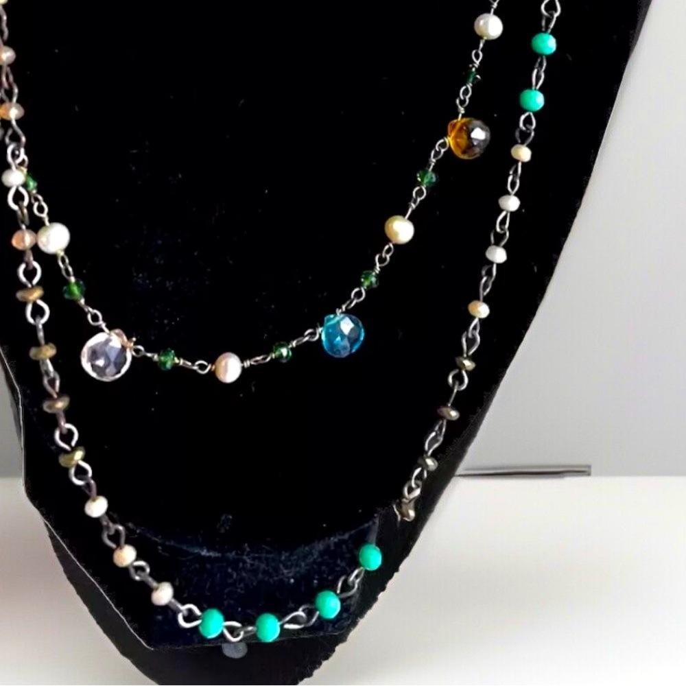 Lot of Beaded Necklace Necklaces Boho Hippie Green Silver 18" 20" Fashion
